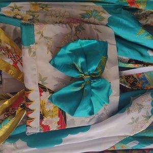 Gorgeous Turquoise Satin Kimono with Obi